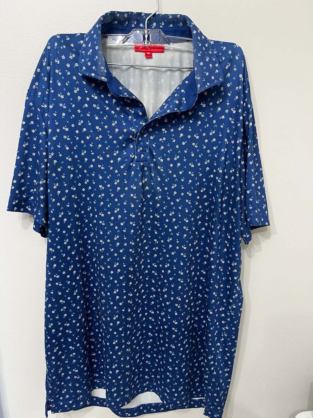 Redvanly Men’s Floral Performance Golf Polo Shirt Stretch Luxury Blue Size M